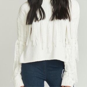 Show Me Your MuMu White Fringe Crew Neck Sweater, Size XL, EUC